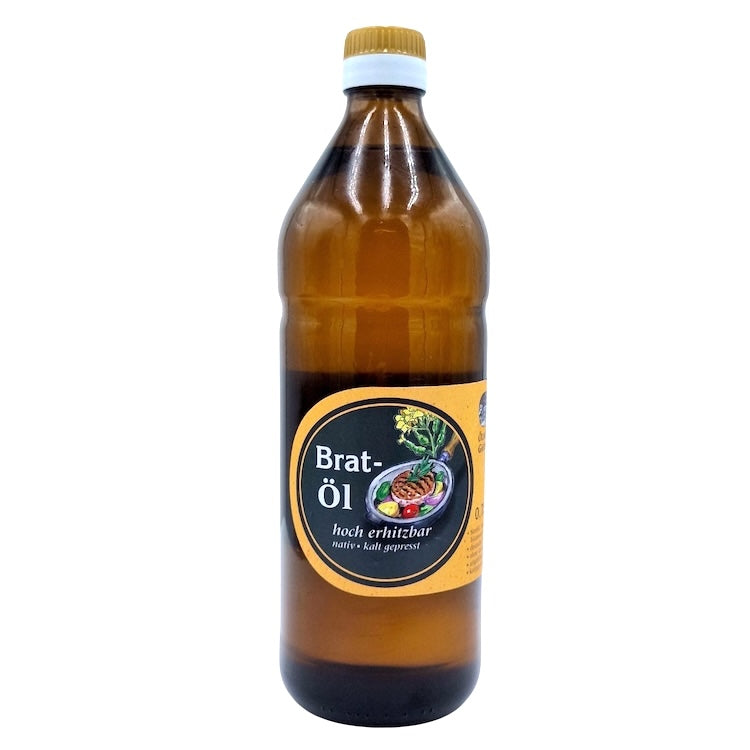 natives kaltgepresstes Bratöl der Ölmühle Garting in brauner 750-ml-Glasflasche