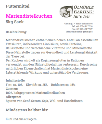 Etikett des Mariendistelkuchen