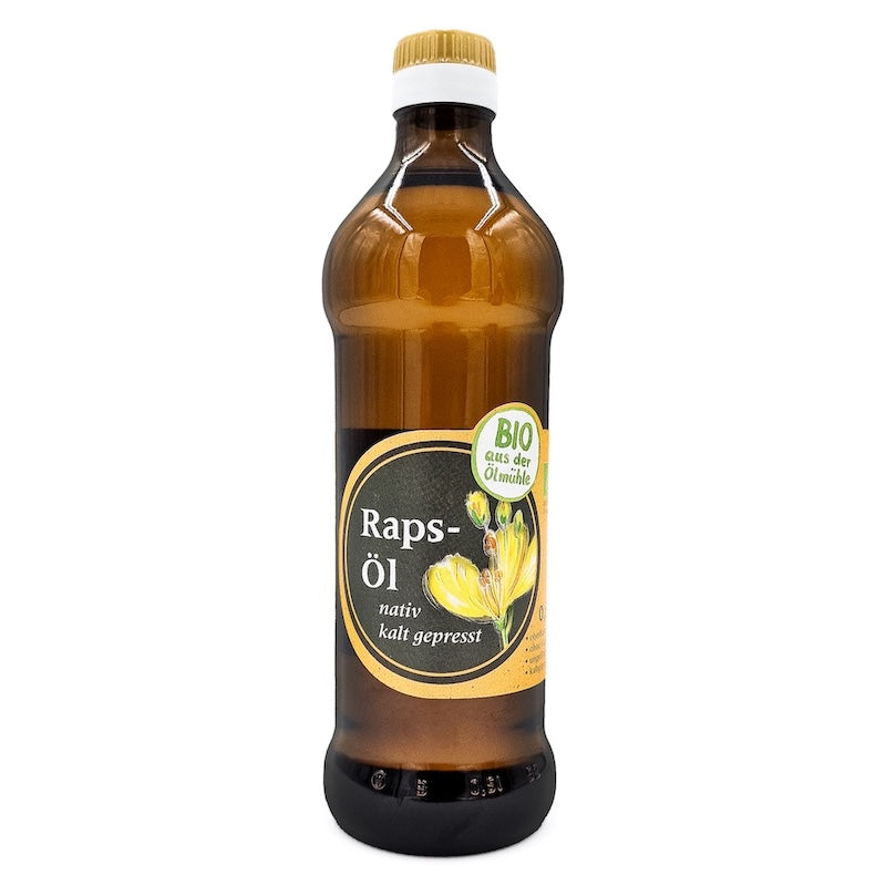 500-ml-Flasche natives kaltgepresstes Rapsöl der Ölmühle Garting aus regionaler Rapssaat