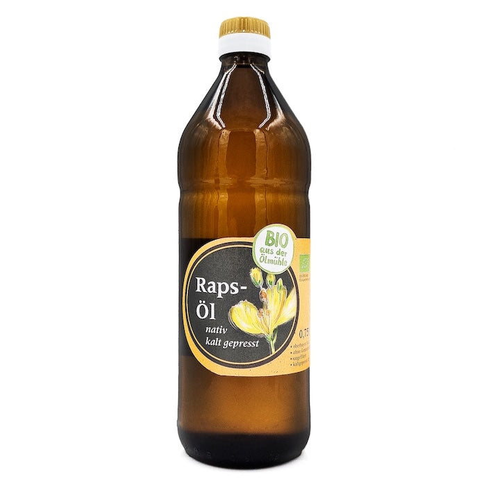 750-ml-Flasche natives kaltgepresstes Rapsöl der Ölmühle Garting aus regionaler Rapssaat
