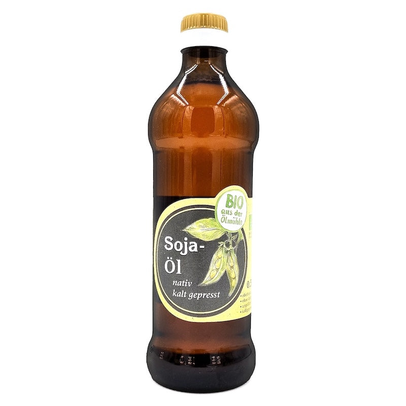 Bio Sojaöl nativ kaltgepresst in brauner Glasflasche, 500 ml – Ölmühle Garting