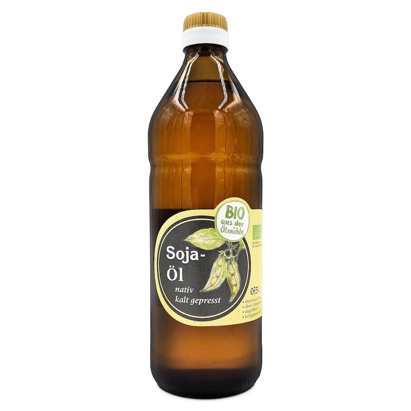 Bio Sojaöl nativ kaltgepresst in brauner Glasflasche, 750 ml – Ölmühle Garting